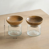 Twain Glass Jar with Wooden Bowl (Small) Set of 2