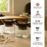 Tashi Glass Jar With Wooden Nut Bowl (Large) Set of 2
