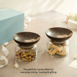 Tashi Glass Jar With Wooden Nut Bowl (Large) Set of 2