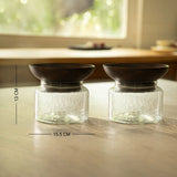 Tashi Glass Jar With Wooden Nut Bowl (Large) Set of 2