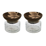 Tashi Glass Jar With Wooden Nut Bowl (Large) Set of 2