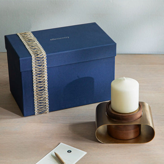 Copper Brushed Pillar Candle Stand with Candles Gift Set - Small