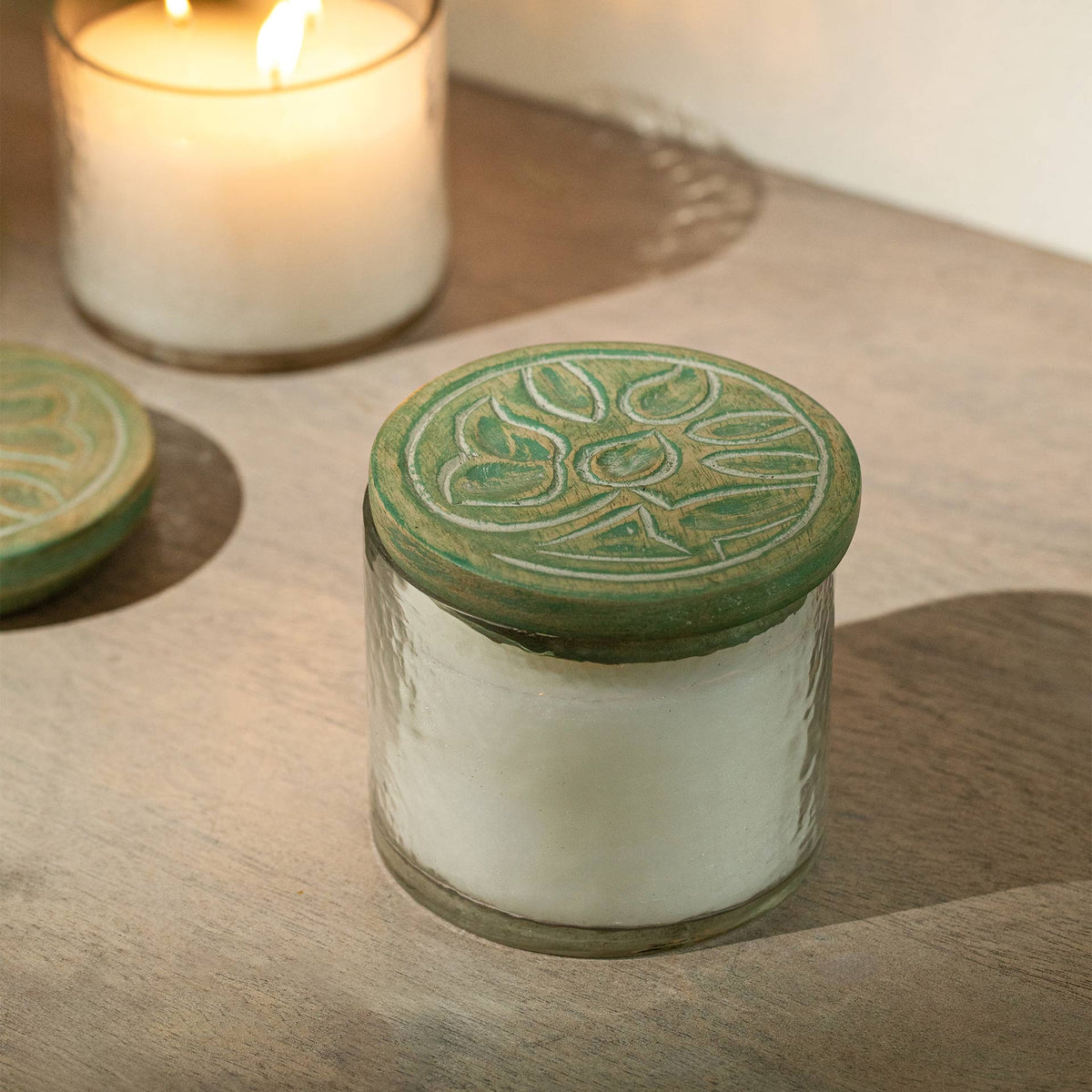 Jade Lotus Glass Jar Wax Candle (3 Wick)