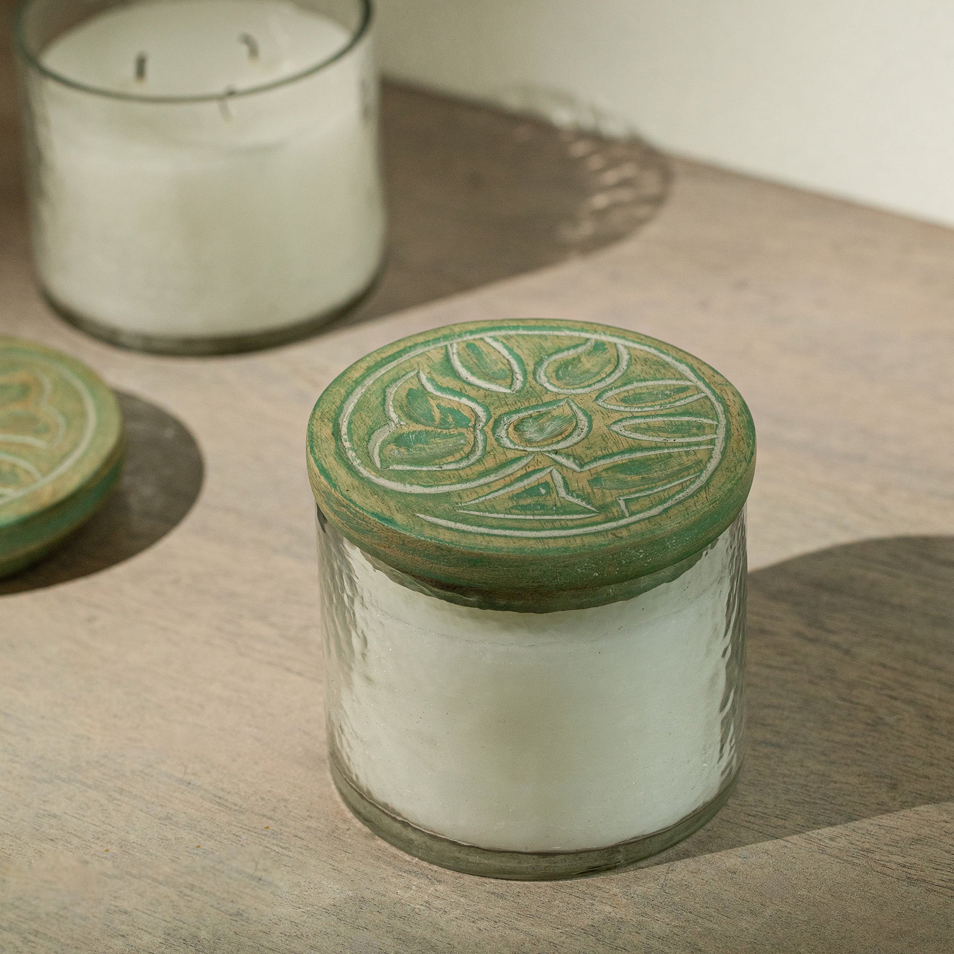 Jade Lotus Glass Jar Wax Candle (3 Wick)