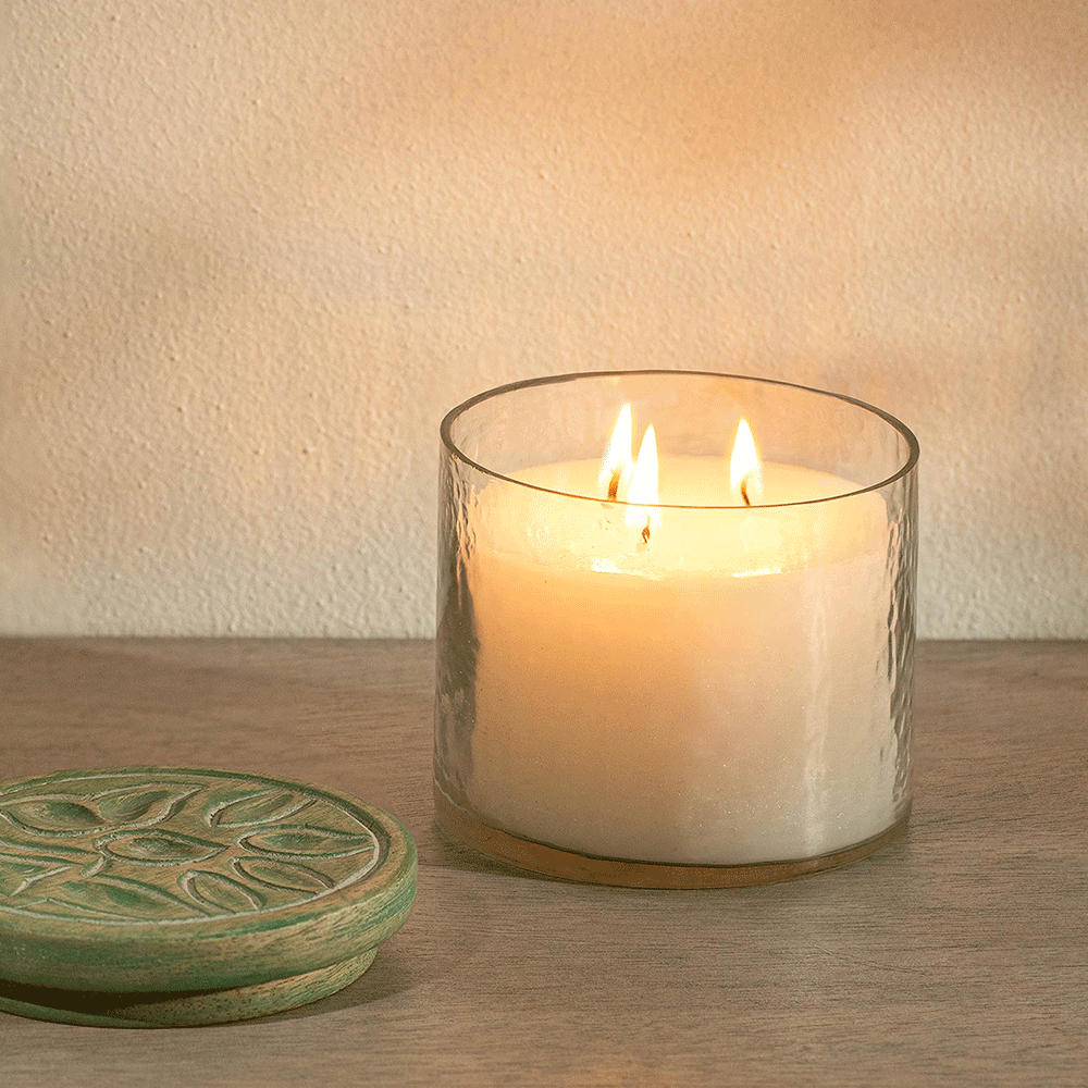 Jade Lotus Glass Jar Wax Candle (3 Wick)