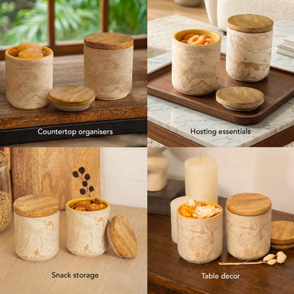 Amber Love Ceramic Jar With Wooden Lid (Small) Set of 2