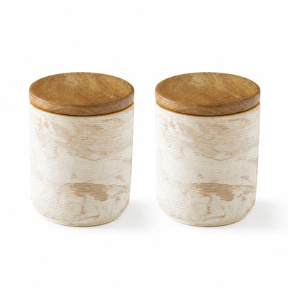 Amber Love Ceramic Jar With Wooden Lid (Small) Set of 2