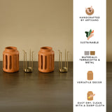 Lupa Terracotta Round Lantern With Metal Handle (Small) Set of 2
