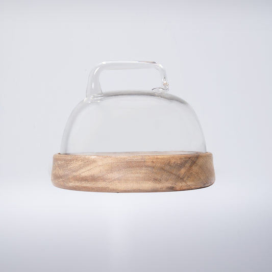 Dome Glass Cloche With Wooden Base- Small
