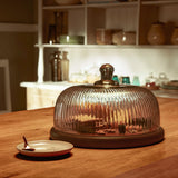 Fluted Glass Cloche With Wooden Base