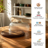 Fluted Glass Cloche With Wooden Base