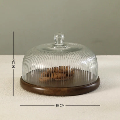 Fluted Glass Cloche With Wooden Base
