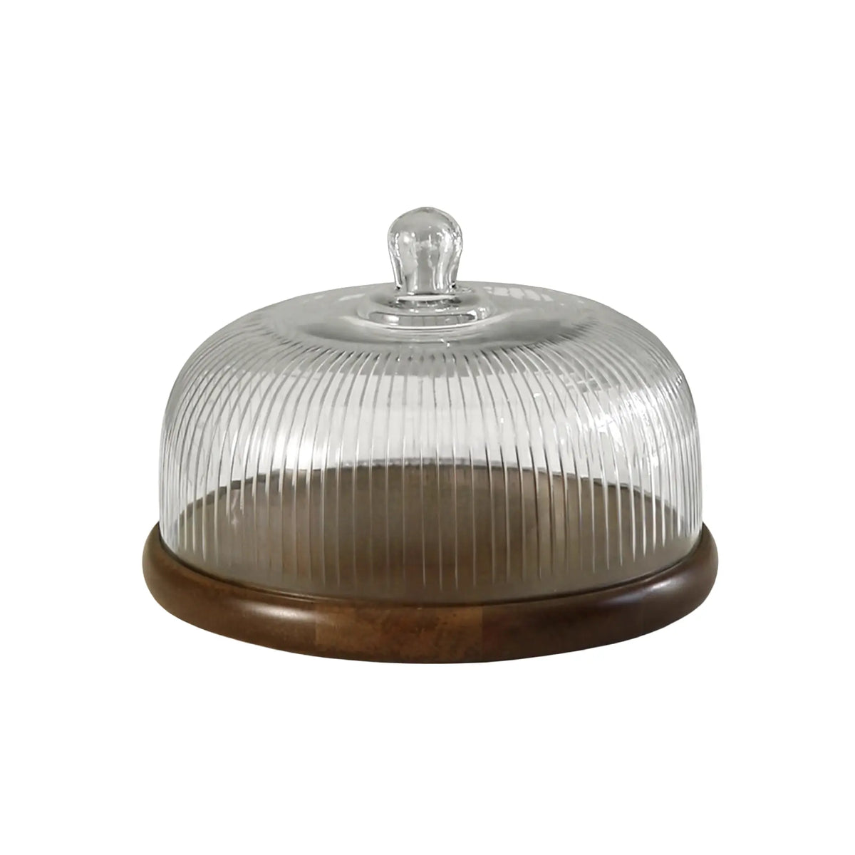 Fluted Glass Cloche With Wooden Base