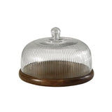 Fluted Glass Cloche With Wooden Base