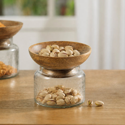 Twain Glass Jar with Wooden Bowl - small