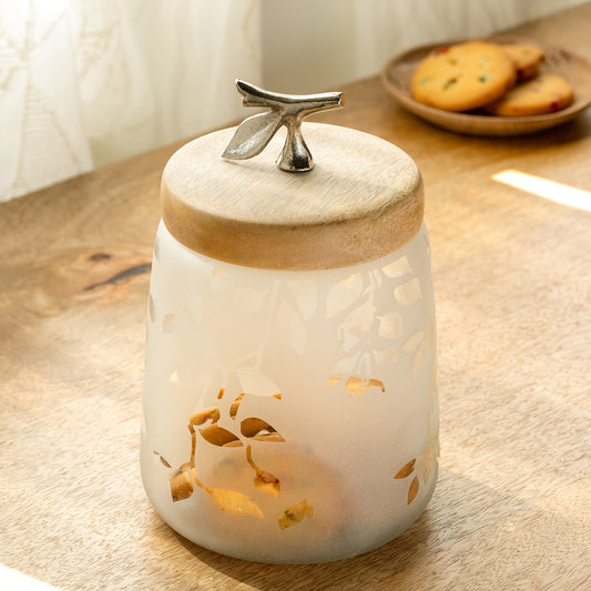 Twigy Frosted Glass Jar with Wooden Lid - Small