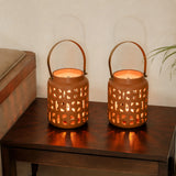 Lupa terracotta stencil lantern with metal handle Set of 2