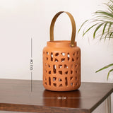 Lupa terracotta stencil lantern with metal handle Set of 2