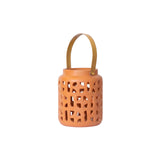 Lupa terracotta stencil lantern with metal handle Set of 2