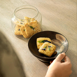 tashi glass jar with wooden nut bowl - large