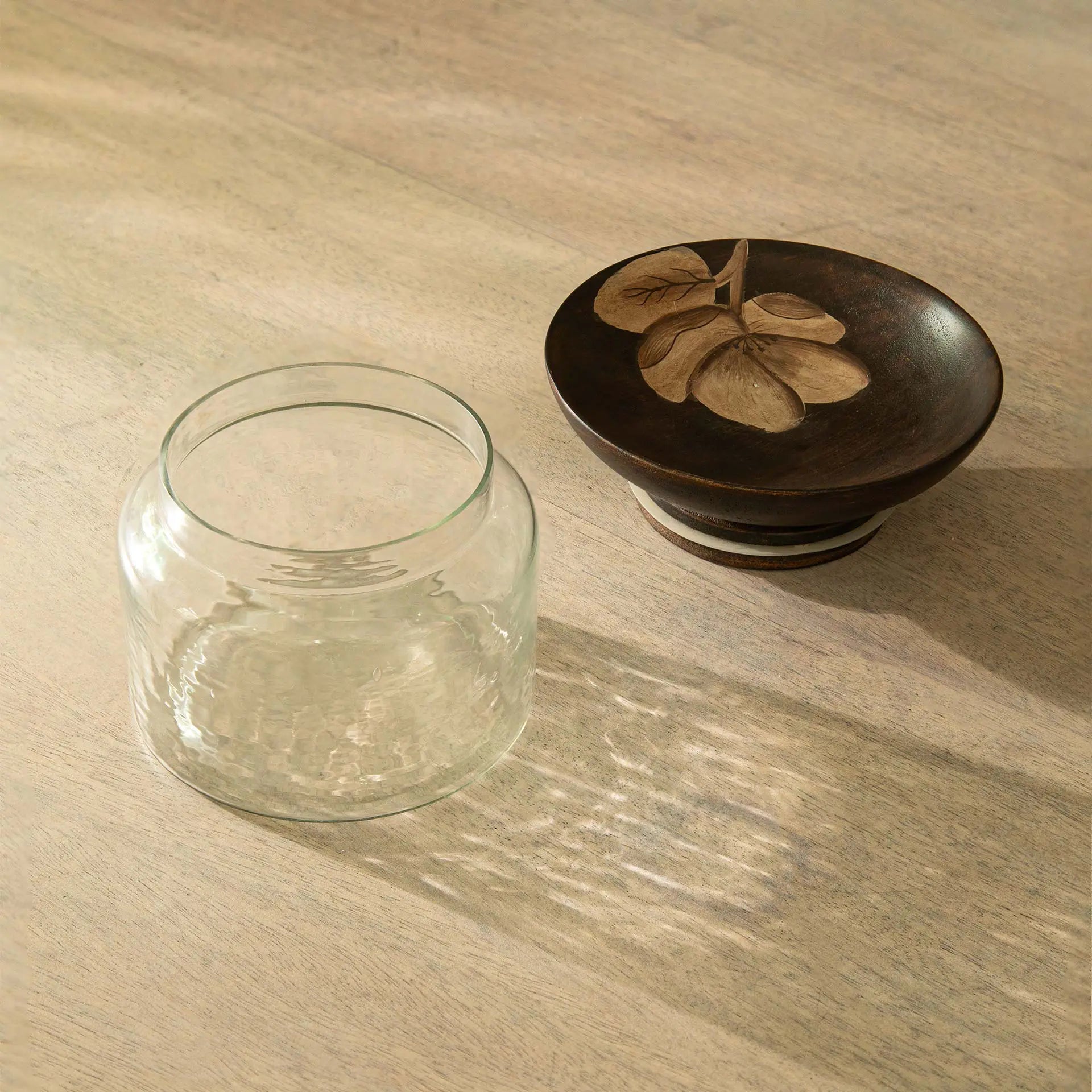 Tashi Glass Jar With Wooden Nut Bowl - Large