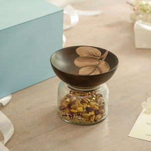 Tashi Glass Jar With Wooden Nut Bowl - Small