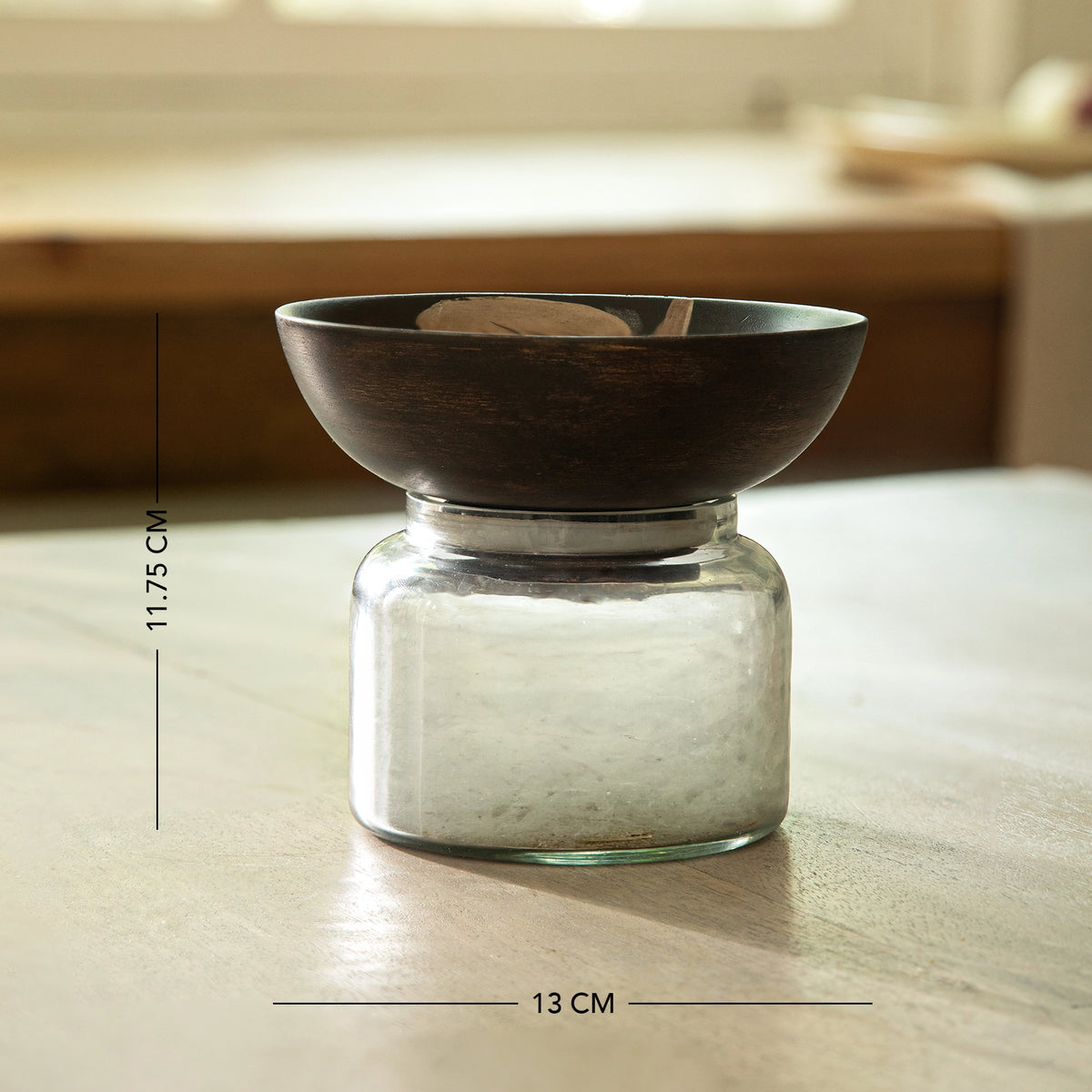 Tashi Glass Jar With Wooden Nut Bowl - Small