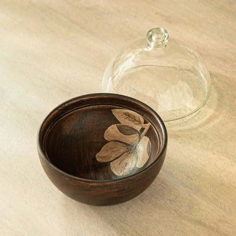 Tashi Glass Cloche With Wooden Bowl