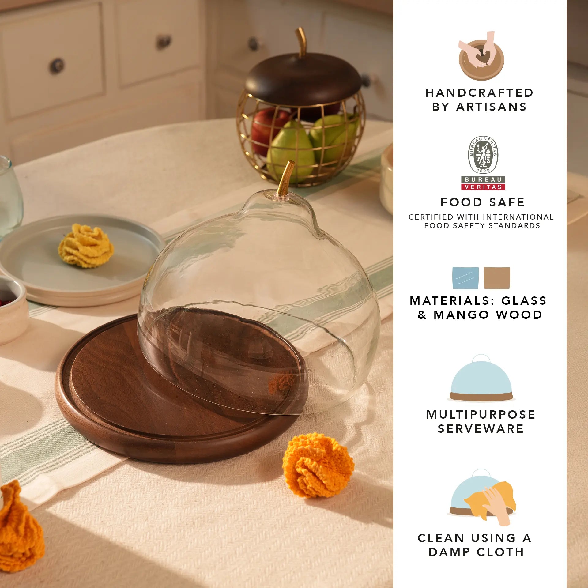 Pear Cloche with Wood Base