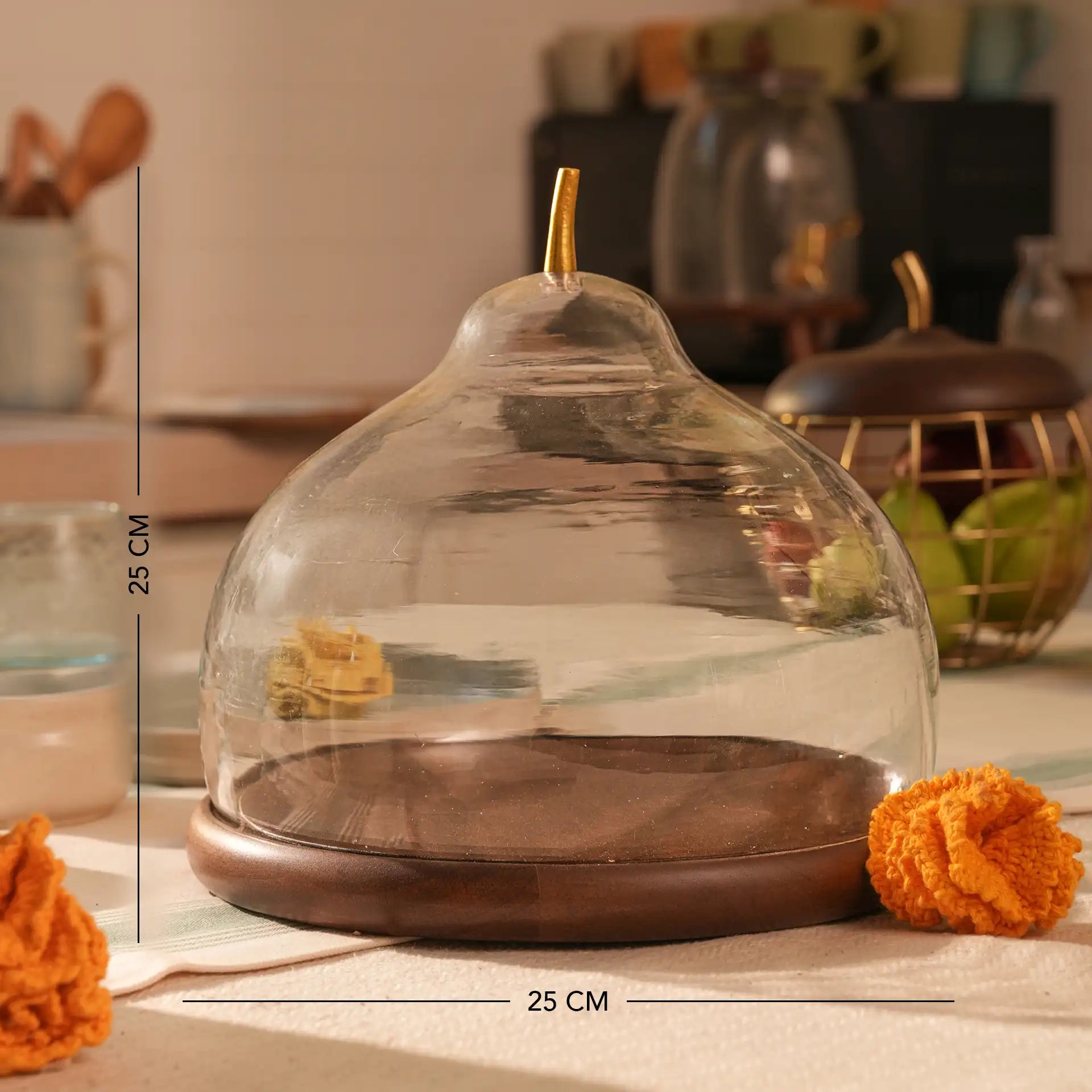 Pear Cloche with Wood Base