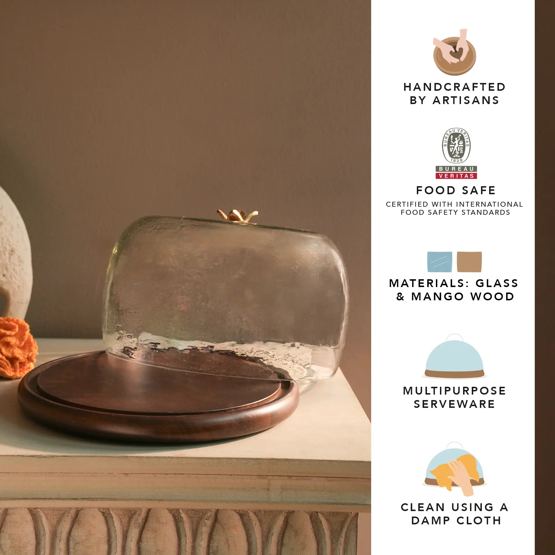 Anaar Cloche with Wood Base
