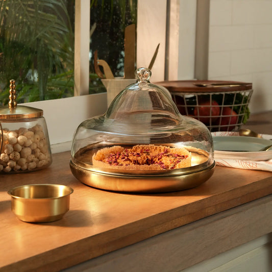 Dome cloche with metal base - large