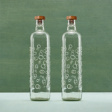 Bubbles Glass Water Bottle With Wooden Stopper Set of 2