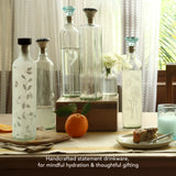 Frosted Leaf Glass Bottle W/Black Wood Stopper