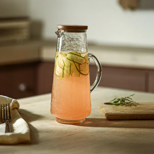 soyuz glass pitcher with wooden lid