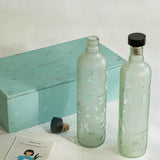 Frosted Leaf Glass Water Bottle Set of Two
