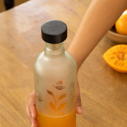 Frosted Leaf Glass Water Bottle Set of Two