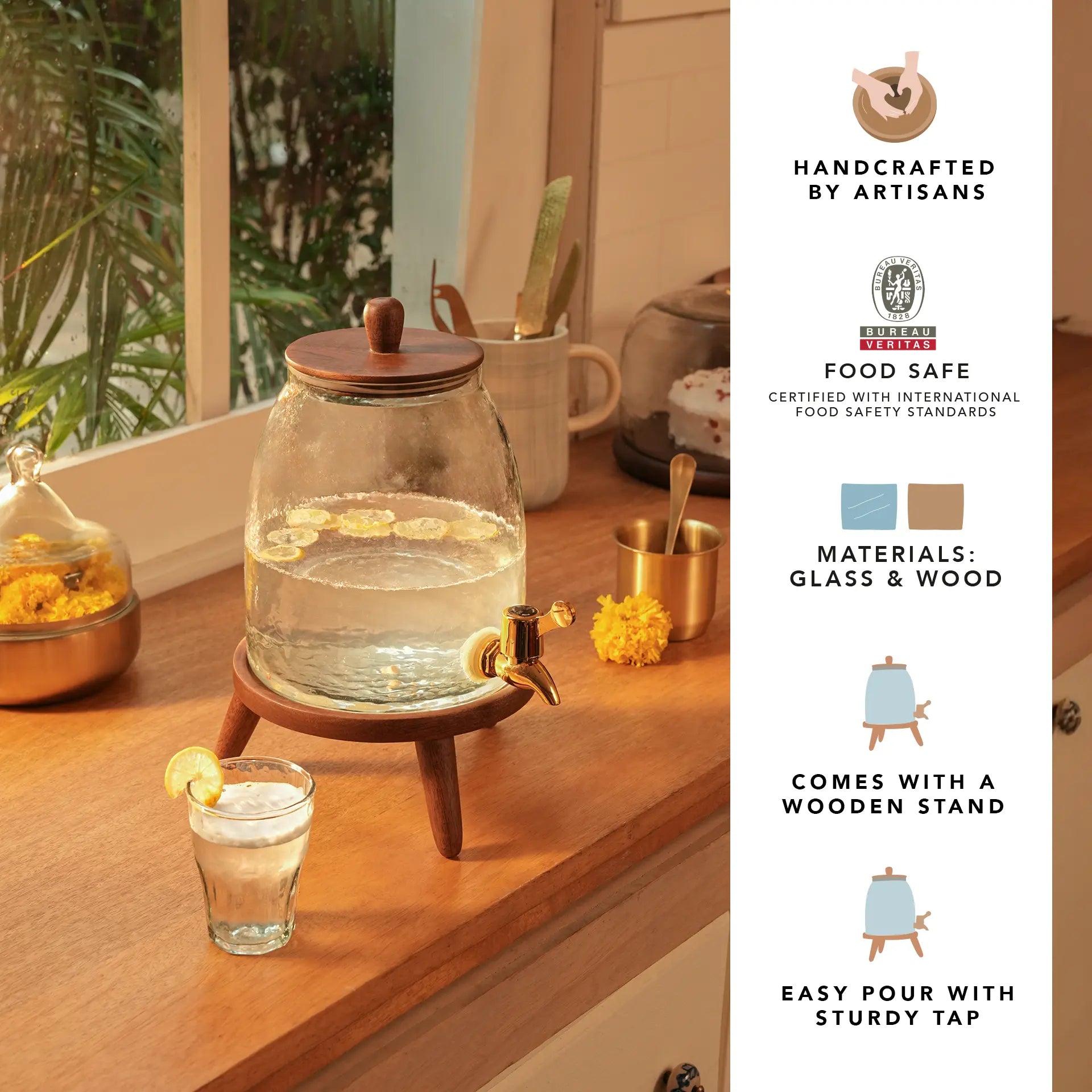 Dew water dispenser with wooden stand - 3 ltr
