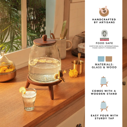 Dew water dispenser with wooden stand - 3 ltr