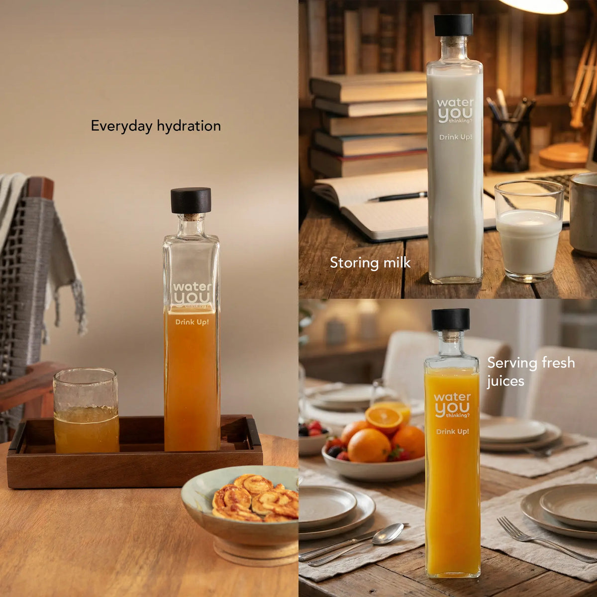 Drink Up glass water bottle with wooden stopper
