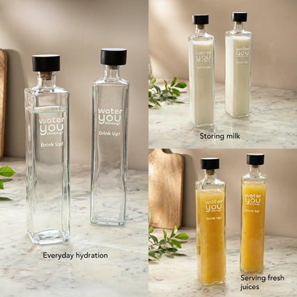Drink Up glass water bottle with wooden stopper - set of 2