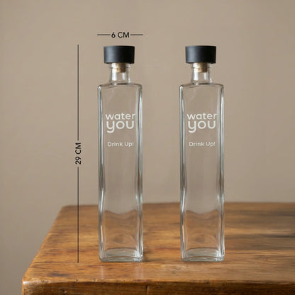 Drink Up glass water bottle with wooden stopper - set of 2