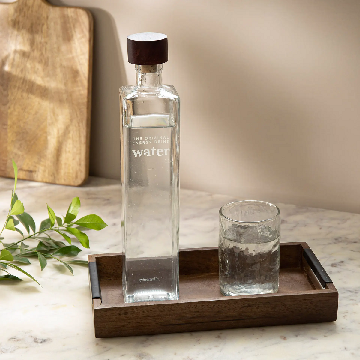 Water Ritual glass water bottle with wooden stopper