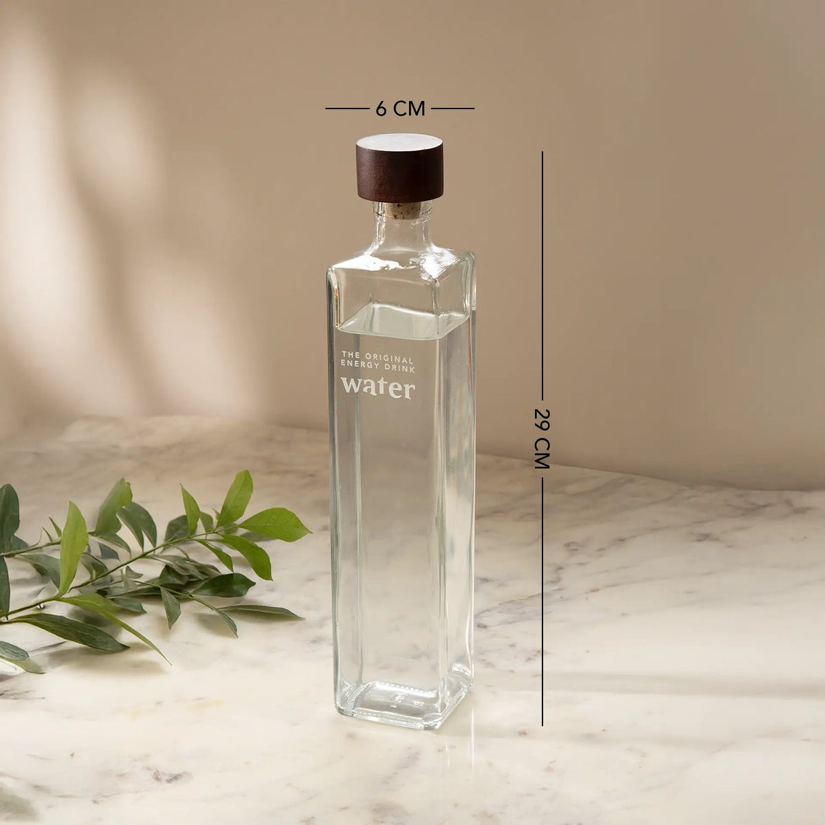 Water Ritual glass water bottle with wooden stopper