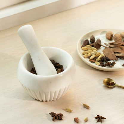 ribbed marble mortar pestle