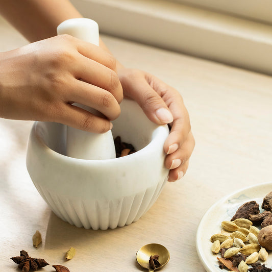 ribbed marble mortar pestle