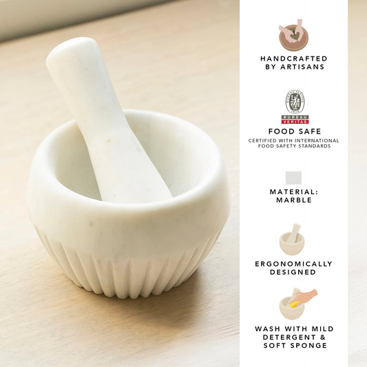 ribbed marble mortar pestle
