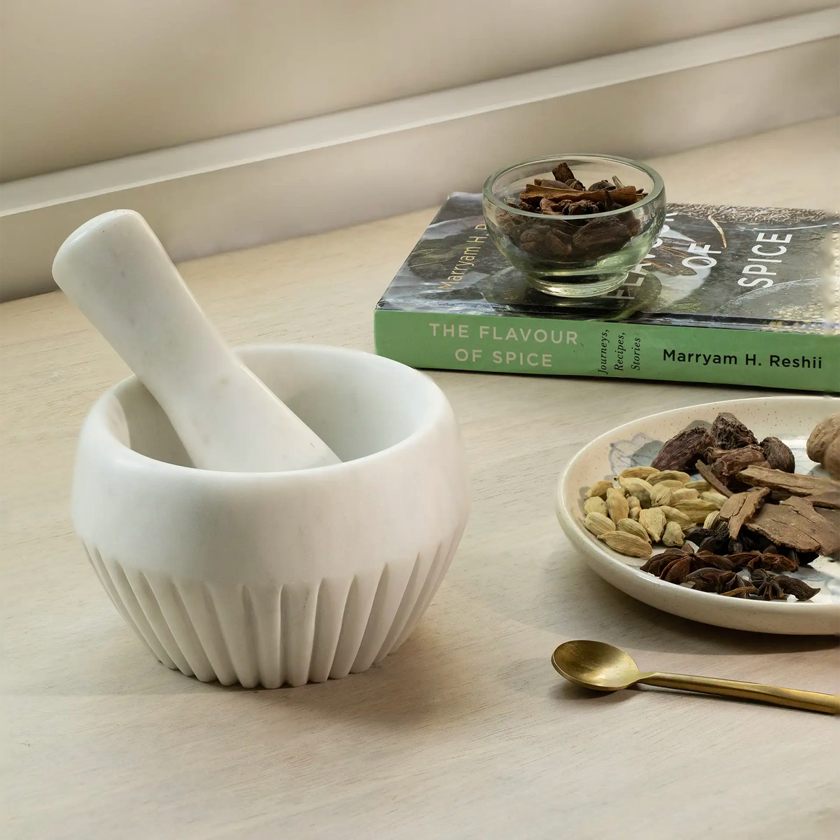 ribbed marble mortar pestle