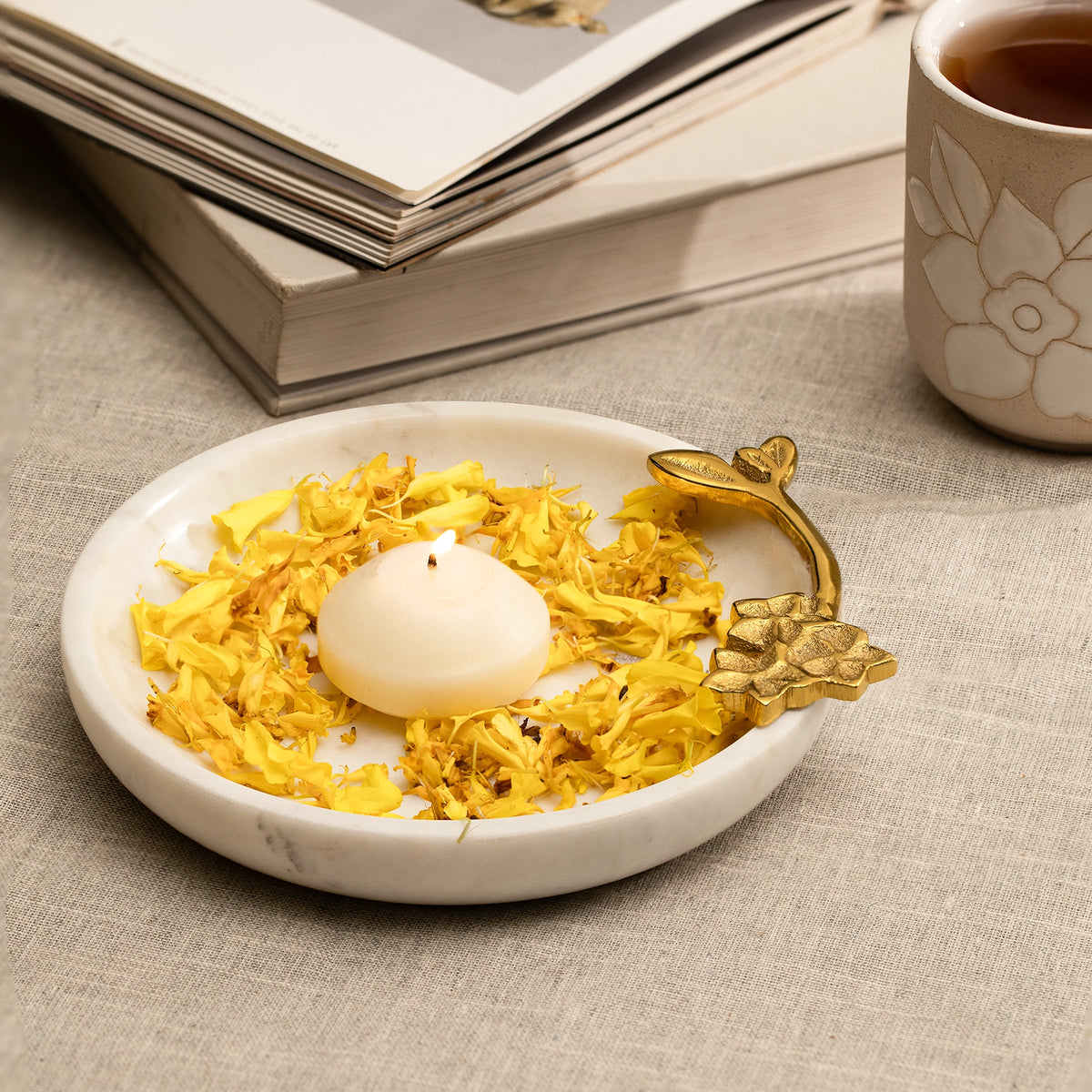 Frangipani Marble Trinket- Round