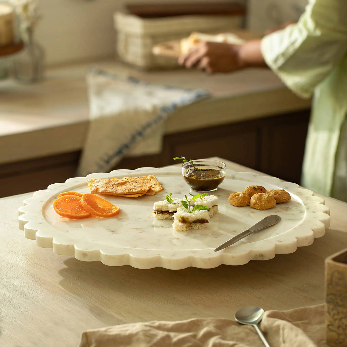 Crescent Lazy Susan with Wooden Base